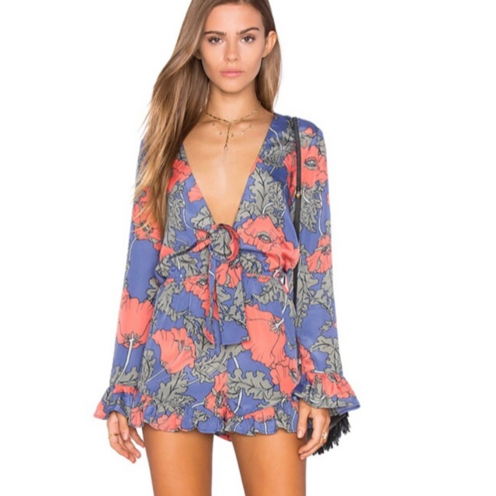 Revolve Tularosa Bishop Poppy plunging Romper XS